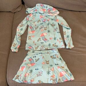 Reel Legends Girls Aqua Beach Print Rash Guard Set